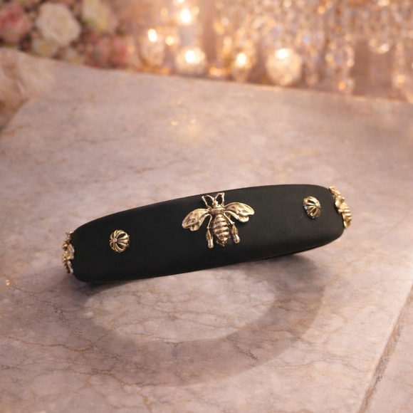 NWOT  Bee Embellished Black Padded Headband - Picture 3 of 3